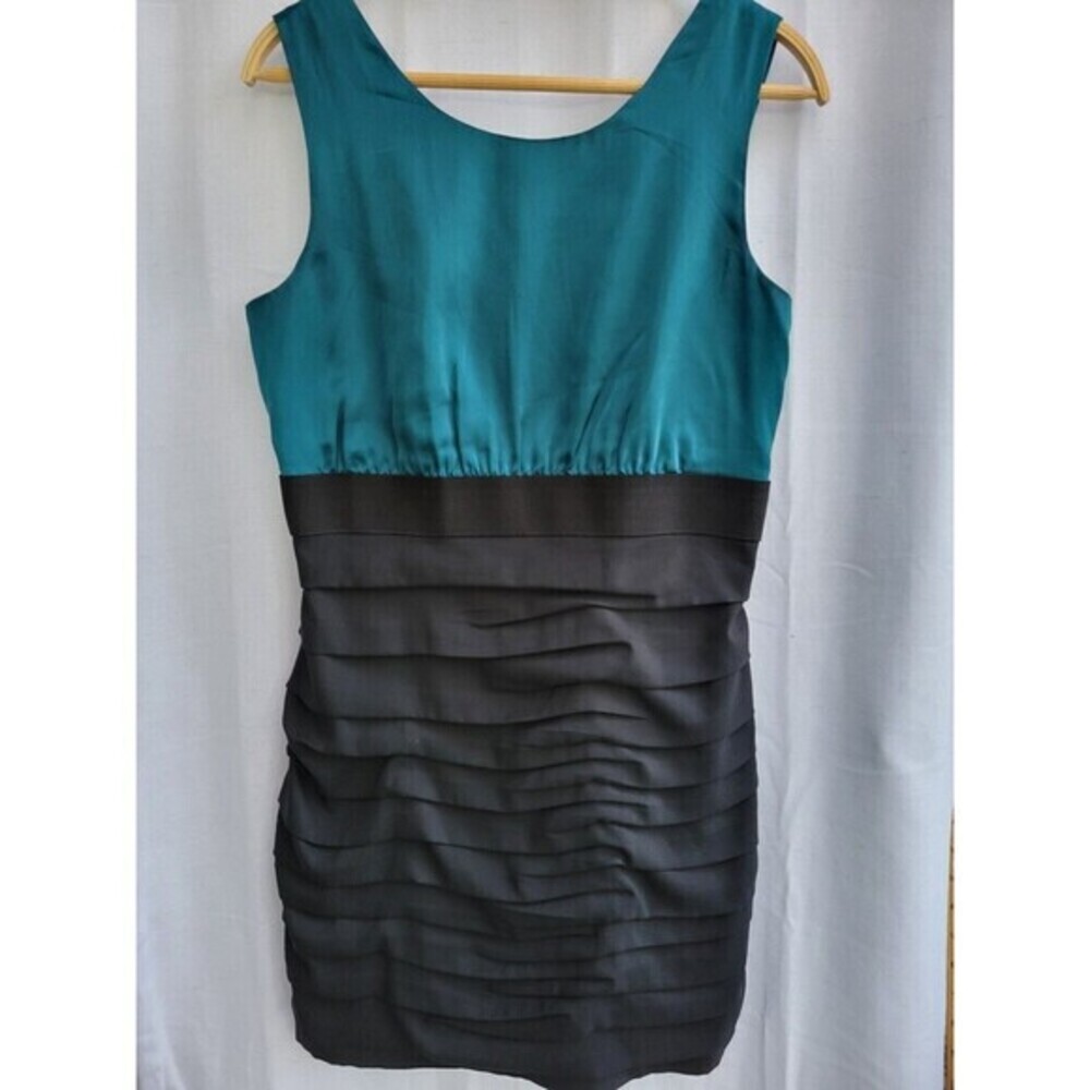 Express Teal & Black Party Cocktail Mini Dress Satin Bodice Tiered Ruffle Sz 10